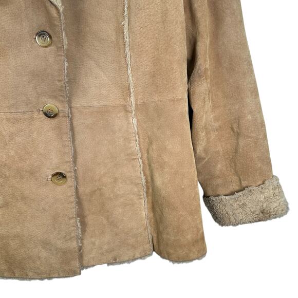 Vintage Y2K Suede Leather Jacket Coat Womens XL Sherpa Lined Penny Lane Brown - Picture 4 of 13